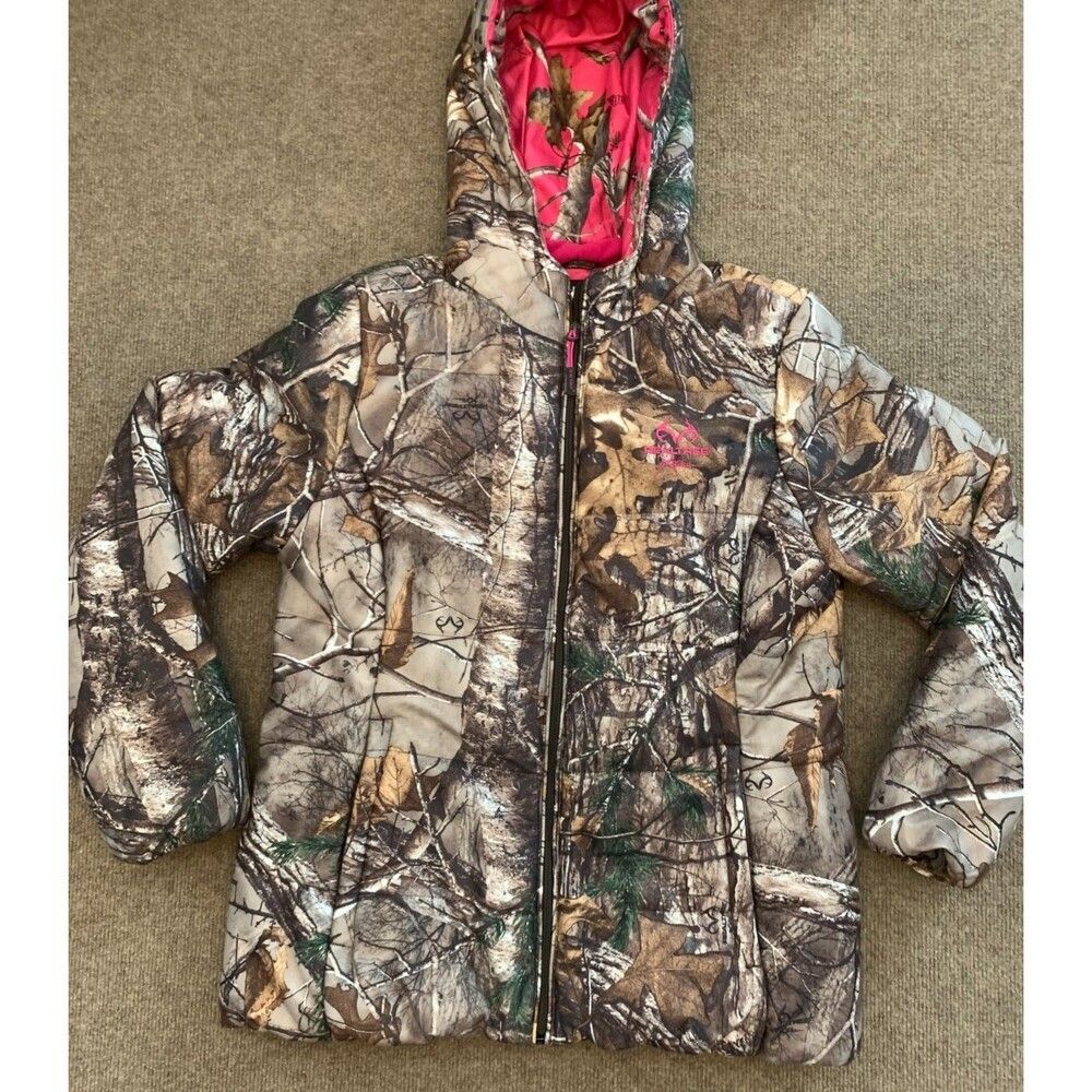 Realtree Jacket Womens L Xtra Hooded Puffer Camo Fleece Lined Oversized Outdoor